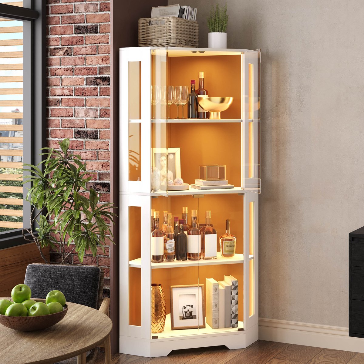 VVBV Vitrinekast 40x40x165 cm - Wijnrek, App-Bediening, Verstelbare Planken, Opbergruimte - Wit, MDF