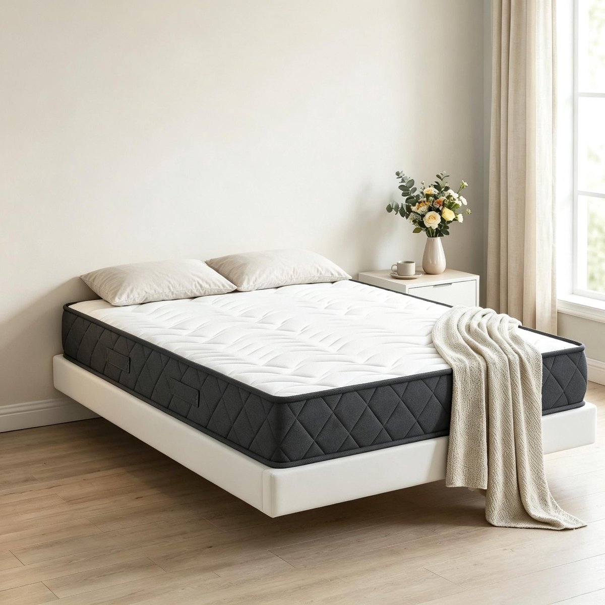 COVREO Traagschuimmatras 200x160x20 cm wit grijs, polyester tijk voor 2 personen Wit/grijs