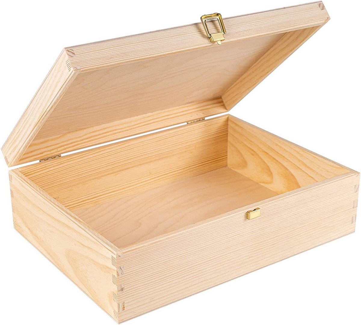 Houten opbergdoos - Grenenhouten doos - Creatieve decoratieve doos - Massief houten geschenkdoos A4 - Ongeverfde opbergdoos - Met deksel - 33,8*24,8*10 cm - Natuurlijke houtkleur