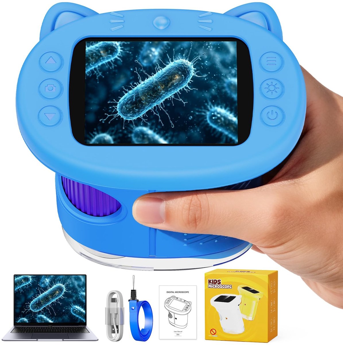 Elzusha - Kinder Microscoop met 2.4 inch IPS-scherm - Blauw