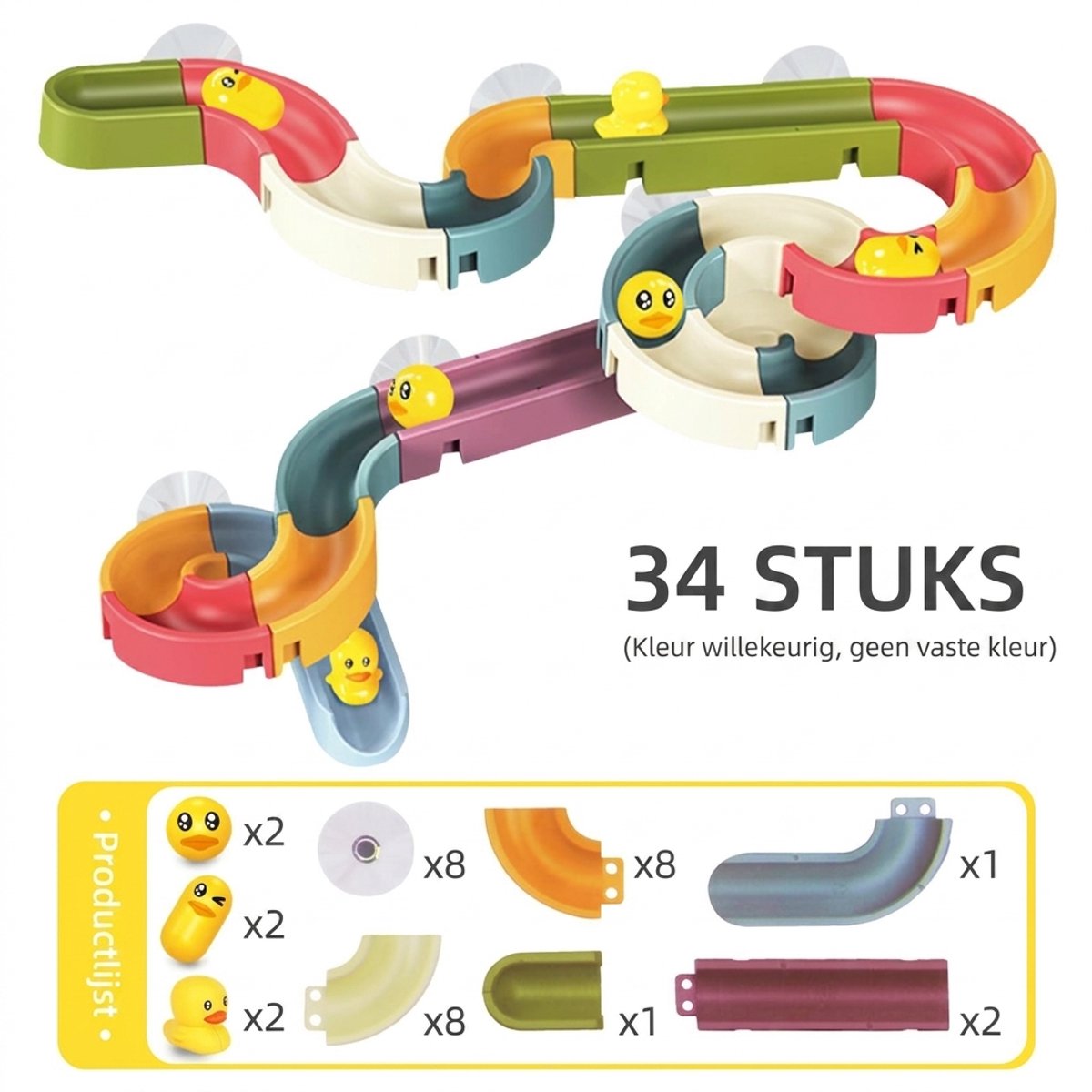 Loha party® Badspeelgoed - Water Knikkerbaan 34-delig - waterspeelgoed baby - Waterspeelgoed - Waterval Glijbaan - Bad Speelset met Eendjes - Voor 36m+