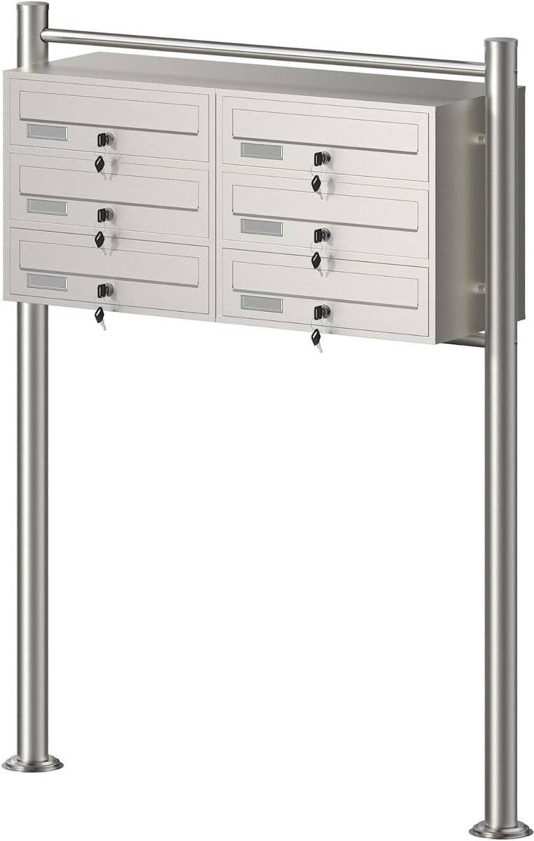 Brievenbussysteem 6 vakken - Postkast systeem - Postverdeling appartementen - Roestvrij staal - 150 cm hoog - Zilverkleurig