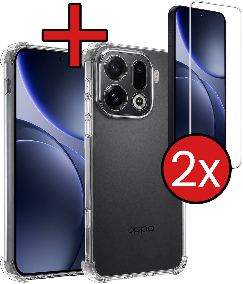 Hoesje - Met Screenprotector - 2 Stuks - Geschikt voor OPPO Find X9 Pro - Sterk & Shockproof - Back Cover - Siliconen Case - Telefoon Hoes - Shock Proof - Telefoonhoes - Transparant