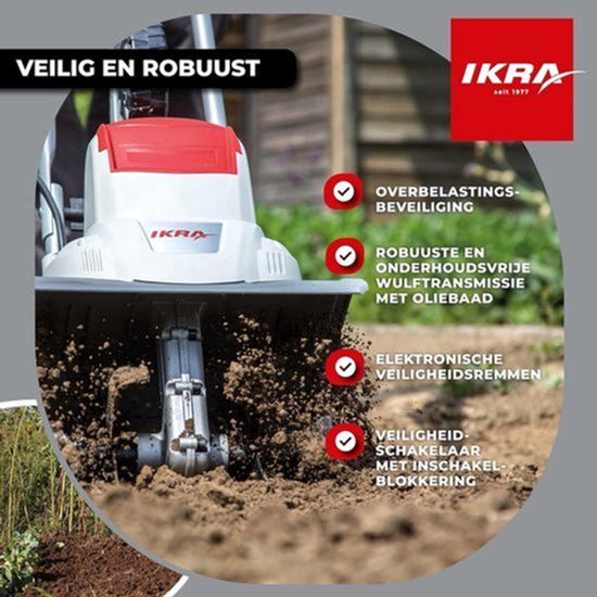 Elektrische Cultivator met 800W Motor - Grondbewerking tot 20 cm Diepte en 30 cm Breedte van Merkloos	 — afbeelding 5