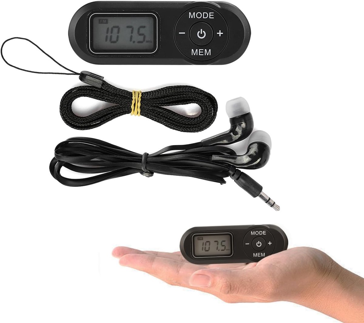 Draagbare fm-radio-ontvanger, dsp mini draagbare 1,1 inch lcd digitale fm-radio muziekspeler zwart met oortelefoon