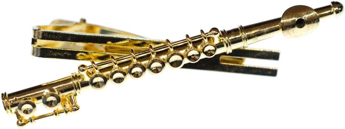Querfluit dasspeld dasspeld stropdas houder flutist muziek goud + doos - handgemaakte modesieraden I herensieraden stropdas clip, 80mm, Metaal