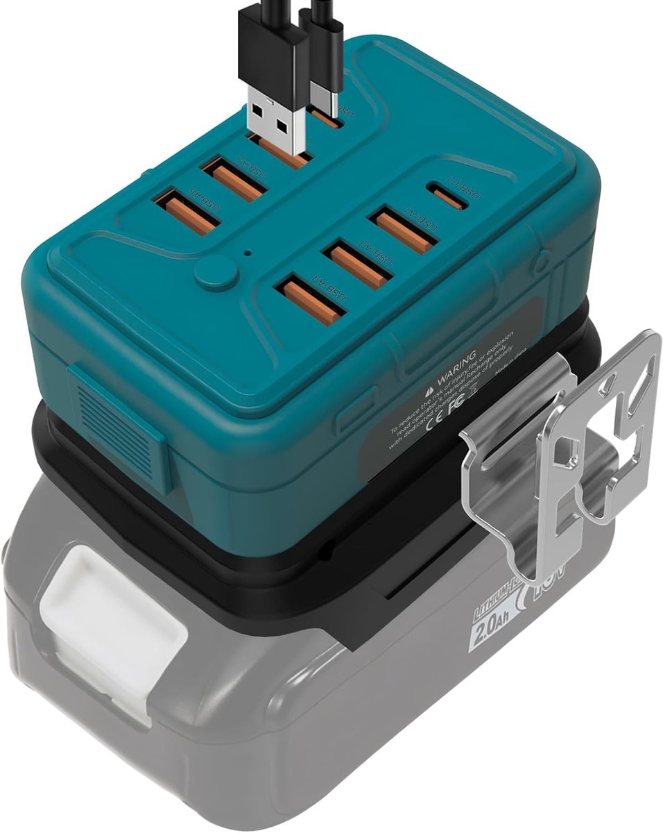 8-in-1 Opladadapter & USB-adapter voor Makita 18V-accu's - Draagbare telefoonoplader met 6x USB-A & 2x TYPE-C snellaadpoorten - Draagbare powerbank voor tablets & elektronica (alleen adapter)