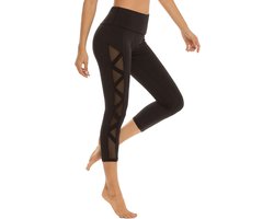 Romansong Dameslegging van mesh met zak, niet-doorzichtige capri, hoge taille, buikcontrole, 4-weg stretch