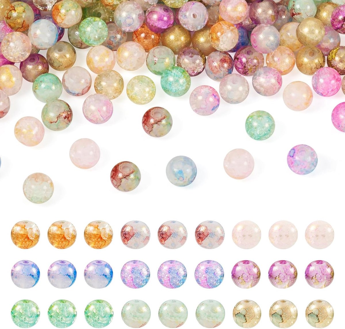 Kralen 8mm Bakken Geschilderde Ronde Kralen Shimmer Crystal Glass Bead Bulk voor Armband Ketting Sieraden Maken DIY Ambachten
