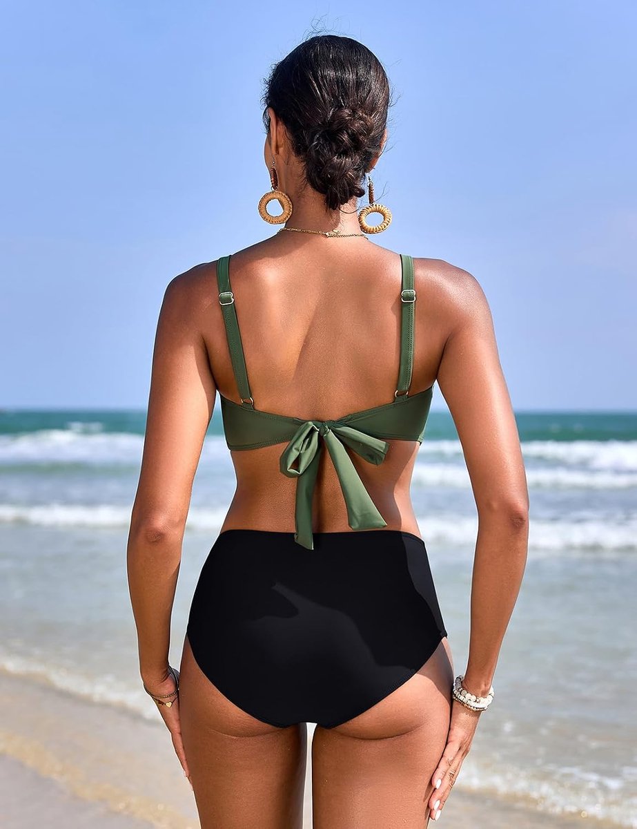 Badpak voor dames, hoge taille, gedraaid voorhoofd, tweedelig, push-up beha, sexy, strand, buikcontrole, zwemkleding beachwear