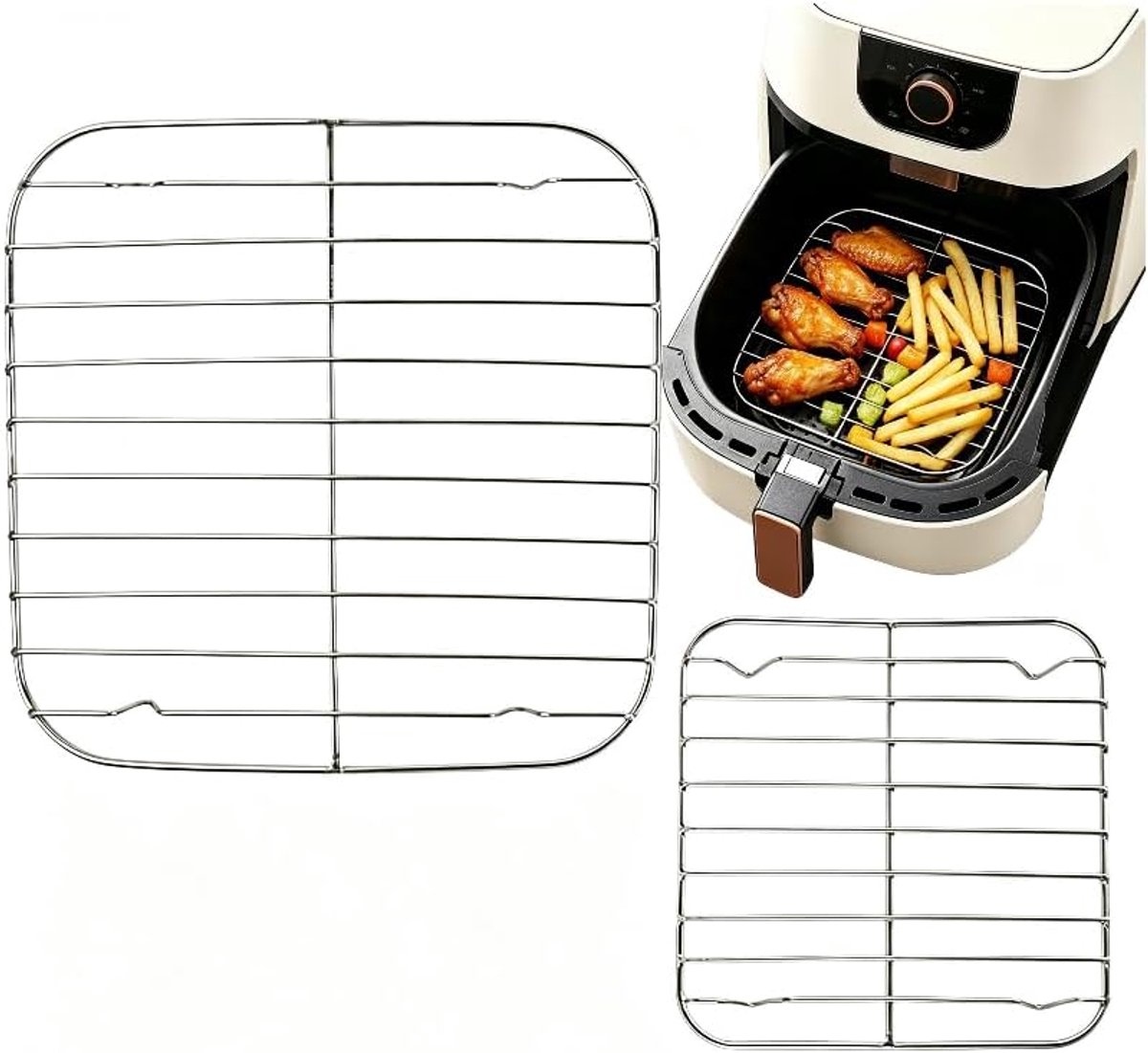 2 stuks roosters voor luchtfriteuse van roestvrij staal 304, 13 cm en 19,5 cm, accessoires voor multifunctionele luchtfriteuse, roestvrij, gemakkelijk te reinigen, draagbaar