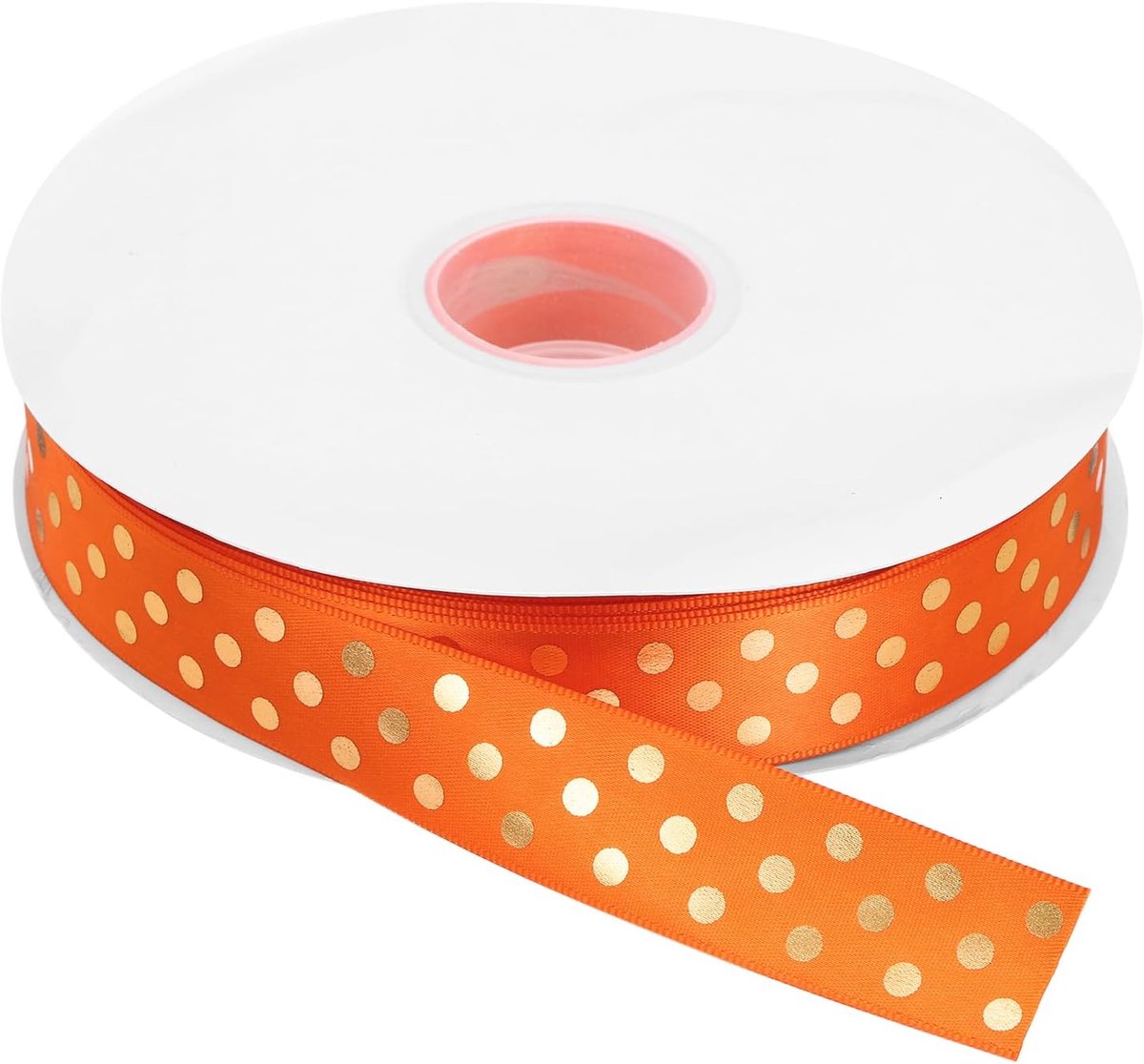 Satijnen lint, 2,5 cm x 91 m, cadeaulint met gouden stippen, kleurrijke banden, stoffen lint voor geschenkstrikken, DIY, knutselen, Pasen, Halloween, bruiloft, feest, oranje