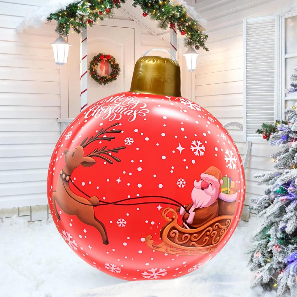 Kerstballen, 60 cm, opblaasbare pvc-kerstballen voor binnendecoratie, bruiloft, feestdecoratie, rood