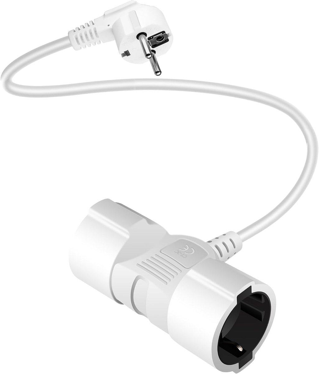 Verlengkabel dubbele stekker, 2M stekkerdoos 2-voudig met flexibele kabel, stroomverlengkabel met dubbele stekkerdoos Max 3500W, Duitse omvormerstekkerdoos EU-stekker voor thuis, kantoor, wit