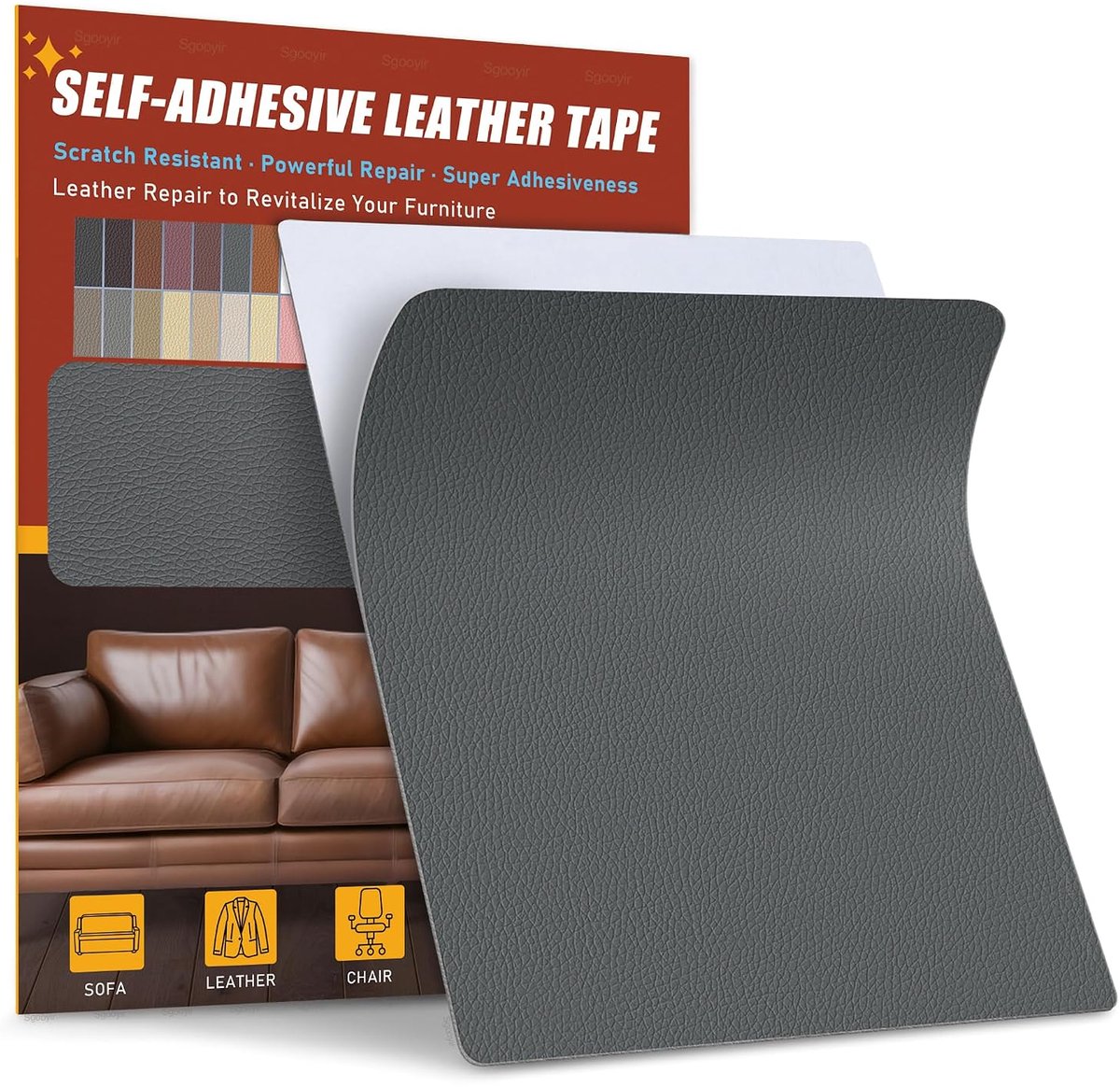 Reparatieset voor leer, 21 x 28 cm, kunstleer, zelfklevend, patches, voor autostoelen, bank, jassen, bank, meubels, donkergrijs