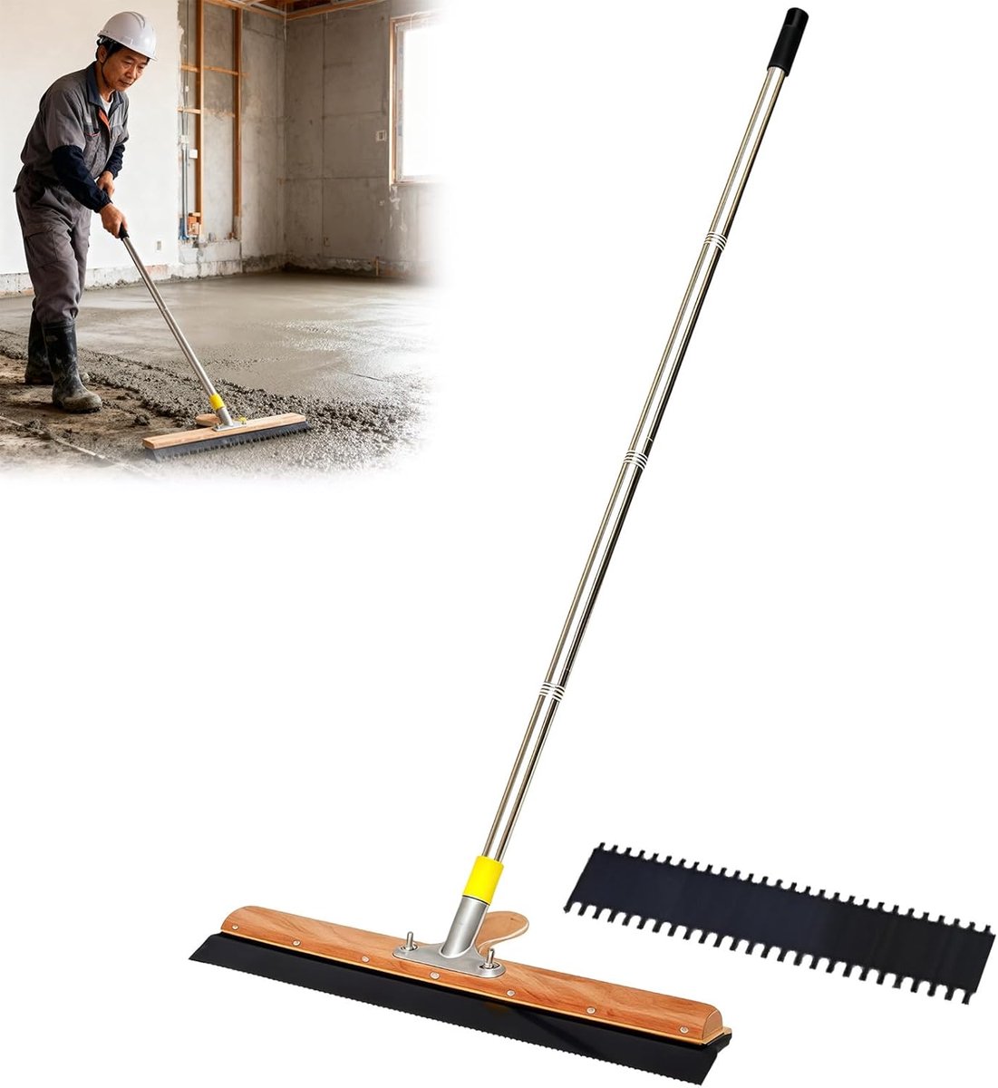 Rakel voor nivellerende massa, grootvlakrakel, vlakrakel staande rakel 560 mm met telescoopsteel