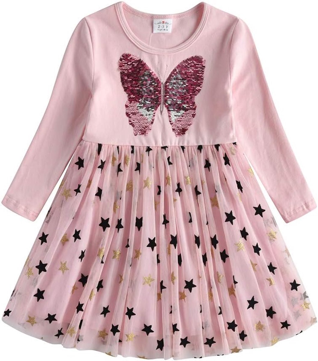 Jurken tule jurk prinses eenhoorn jurk lange mouwen kleding lente zomer Gr. 90-130