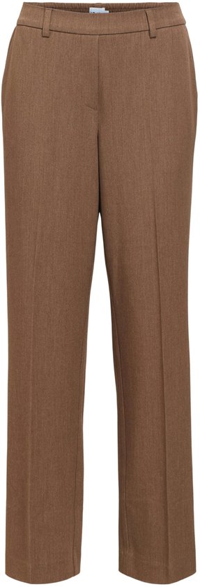 Rechte bruine pantalon met riemlussen en een gulp.