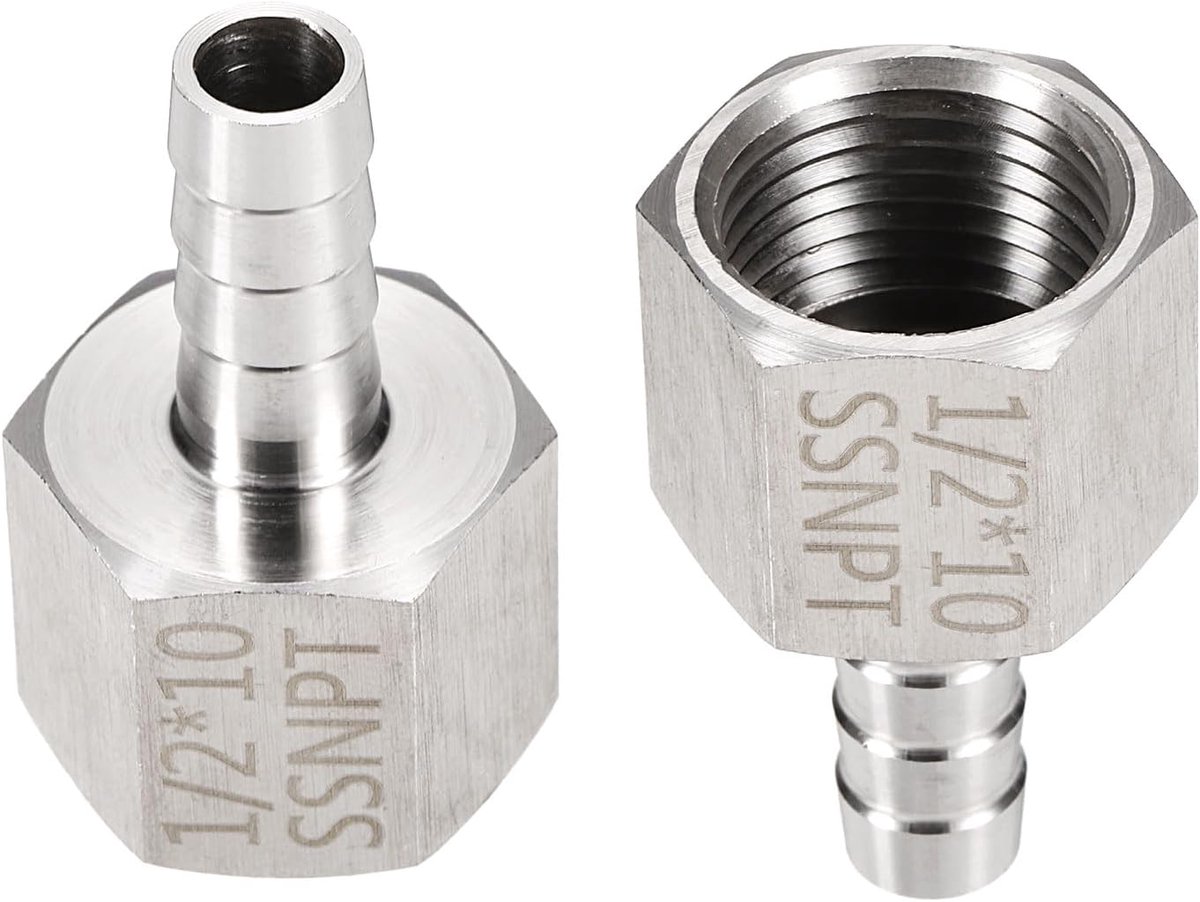 2 stuks roestvrijstalen weerhaakfitting 1/2" NPT binnendraad naar 3/8" slang binnendiameter voor huisbrouwerij buisverbinding directe schroefdraad stekker duurzame constructie