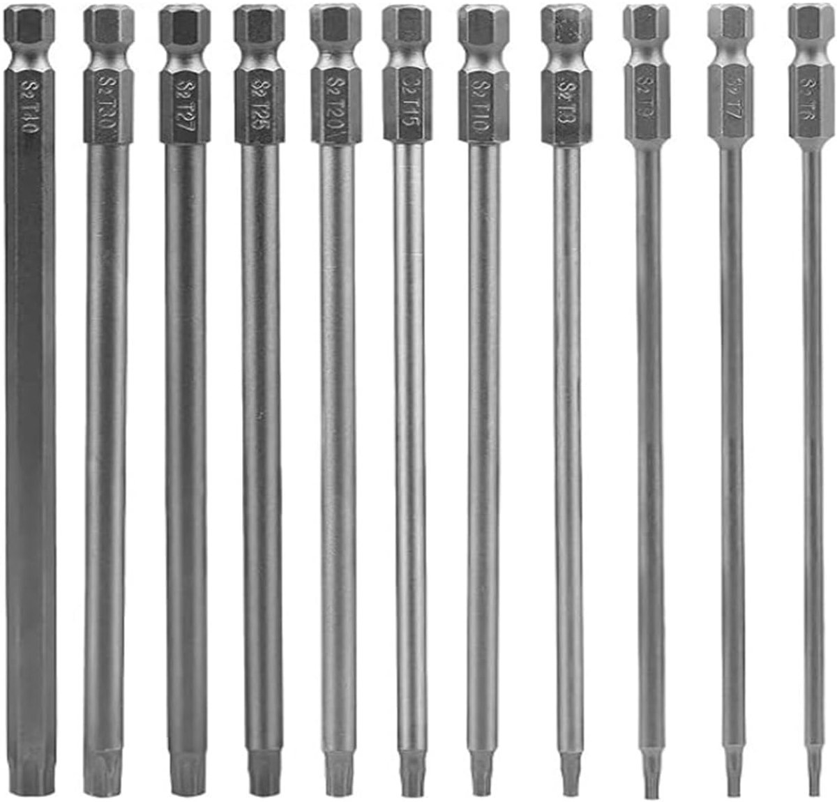11 Stks 100mm Torx Lange Schroevendraaier Bit Set 1/4 Inch Magnetische Sterkop Schroevendraaier Set, voor Elektrisch Gereedschap en Handgereedschap