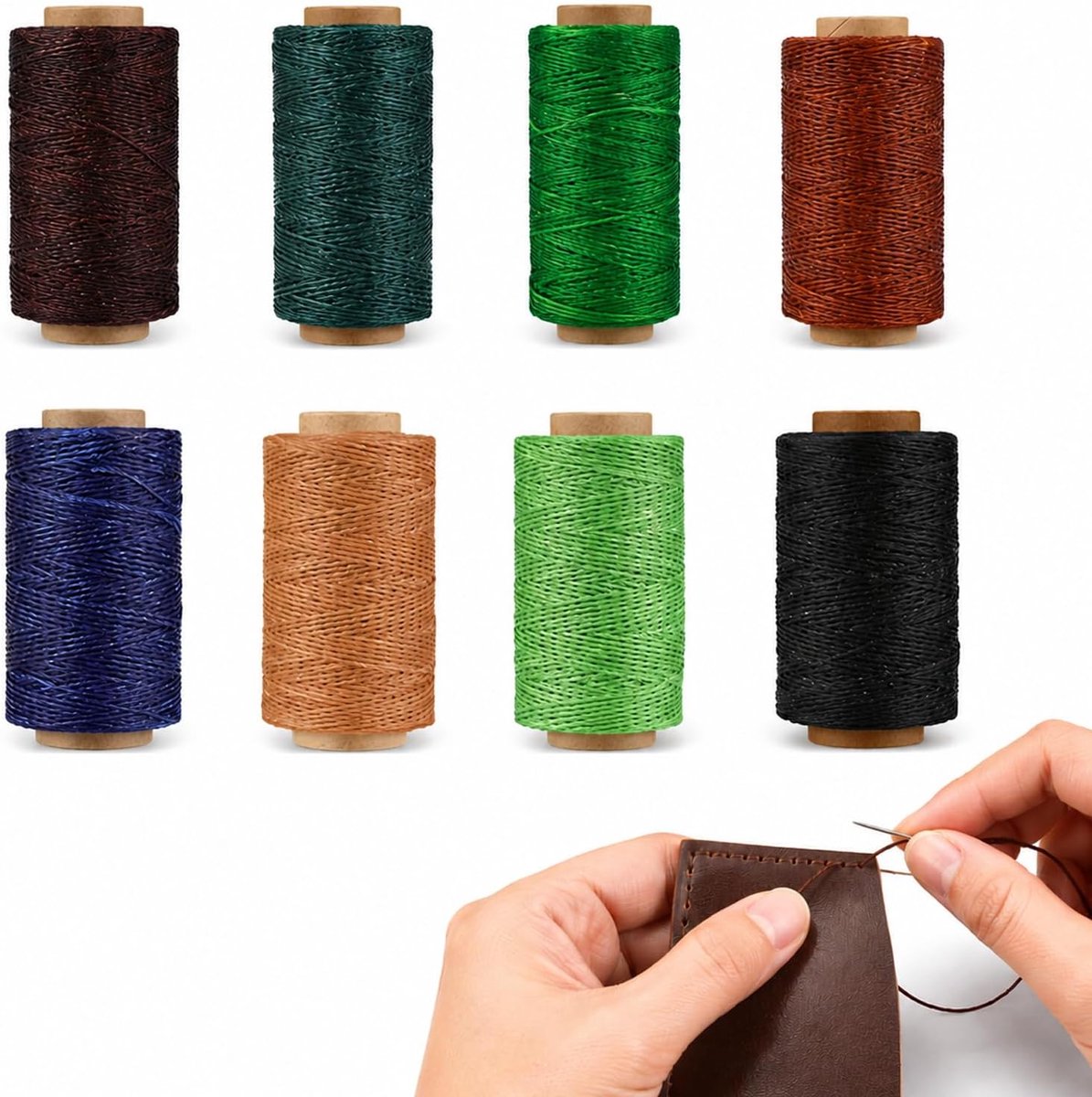 8 rollen naaigaren, naaigaren, 8 kleuren borduurgaren met spoelen, naaigaren voor naaimachine, polyester, in totaal 400 m, 150D naaigaren, 0,8 mm, 50 m borduurgaren, voor naaimachine (gekleurd 1)