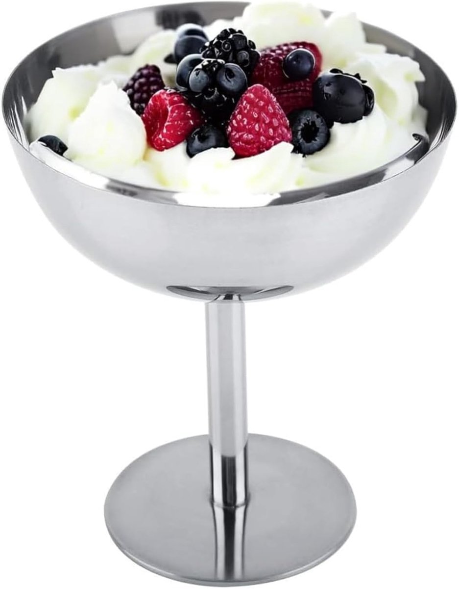 IJsbeker van roestvrij staal, dessertschaal, hoge poten, cocktailbeker, sorbetschalen, dessertbekers voor salade, fruit, pudding, snacks, feestjes
