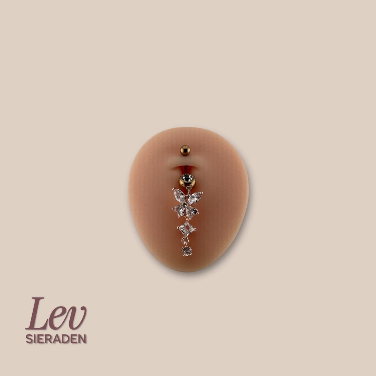 Lev Sieraden - 1.6x10mm XL Vlinder in zirkonia met hanger - navel piercing - Rose kleurig - Titanium - extern geschroefd