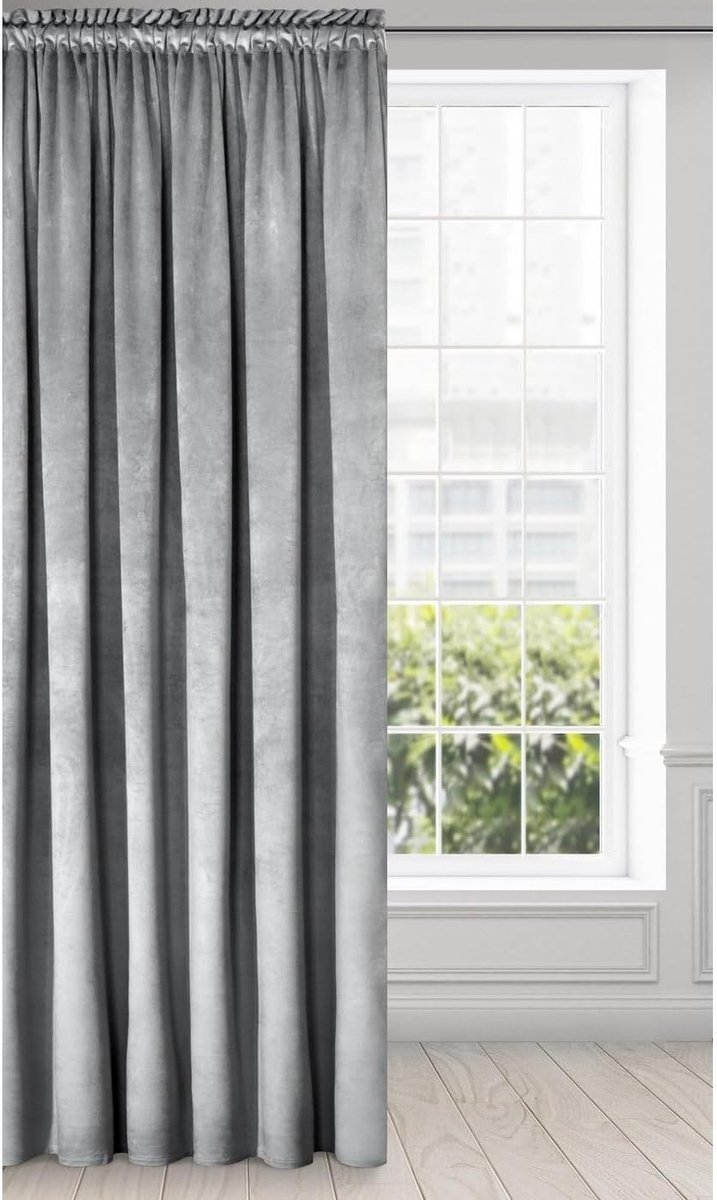 Fluwelen gordijn, plooiband, ondoorzichtige gordijnen, fluweel, velours, fluweel, melanie (zilver, 140 x 270 cm)