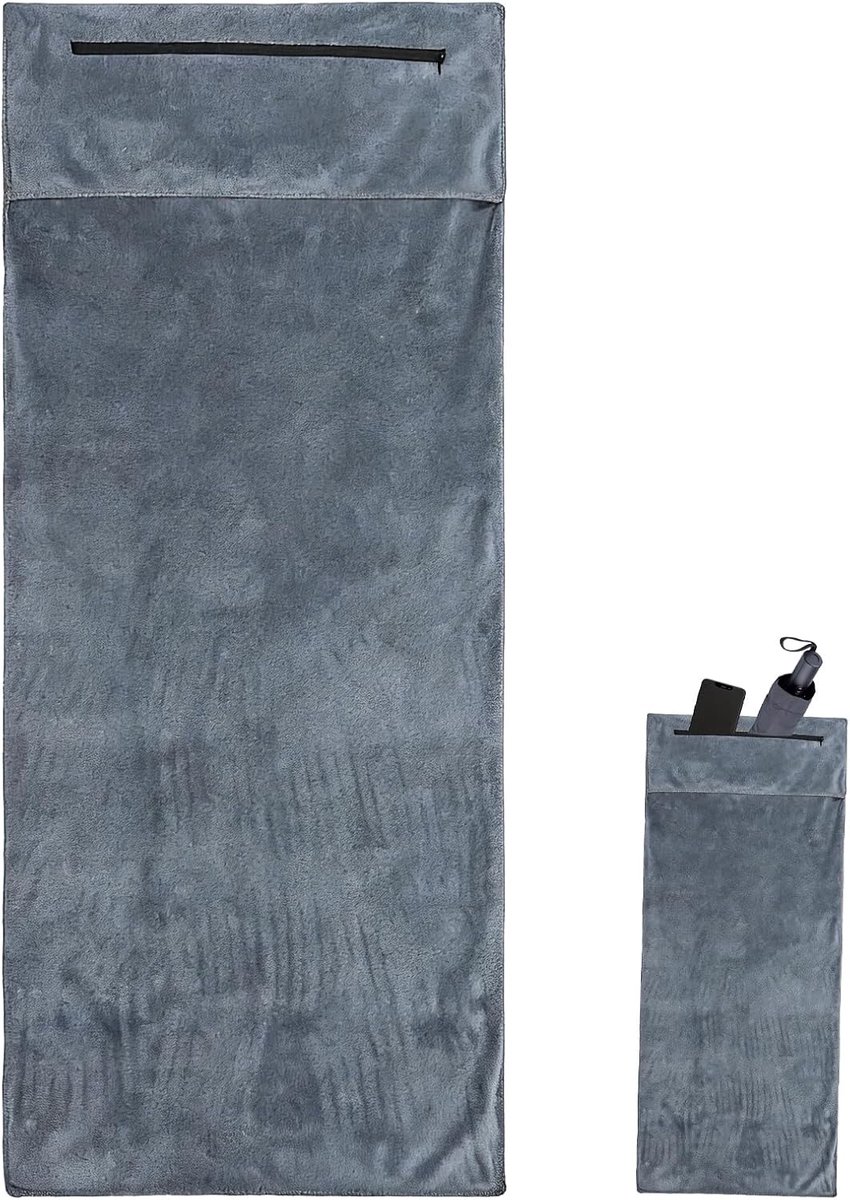 120 x 50 cm fitnesshanddoek, microvezel handdoek met ritszak, sporthanddoek met ritsvak, geschikt voor sportscholen, yoga, buitensporten en workouts