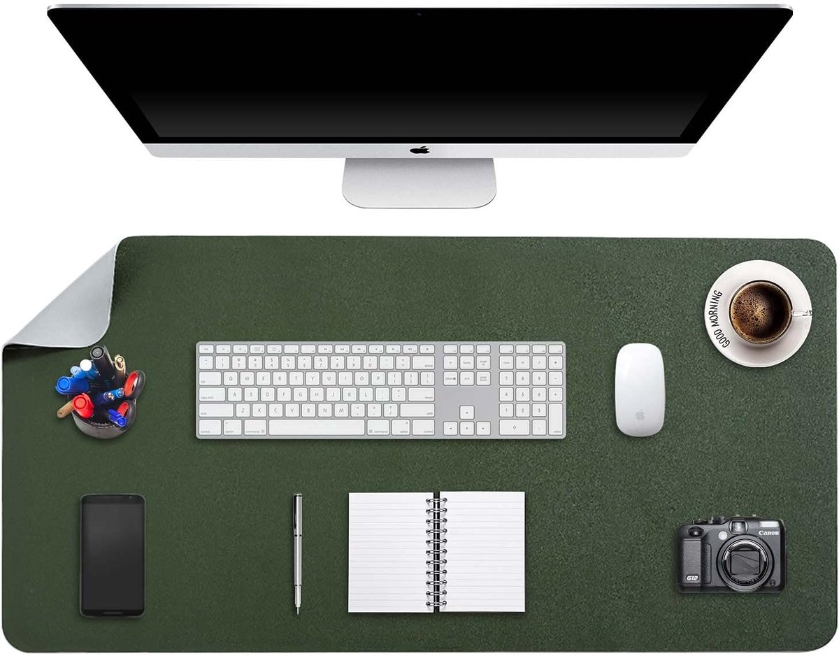 Bureau Pad Grote, Bureaulegger, Uitgebreide Muis Mat, Grote Muis Pad, Muis Onderlegger XXL, DOBAOJIA Bureau Blotter, Schrijven Pad, Dual-Side Gebruik PU Leer Waterdicht 90 x 43cm (Donkergroen/Grijs)