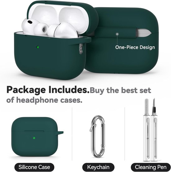 Compatible with AirPods Pro 3 Case - Deep Green-B - Silicone Protective Case Cover for Apple Air Pod Pro 3rd (2025), Unisex Design, with Cleaning Kit — afbeelding 5