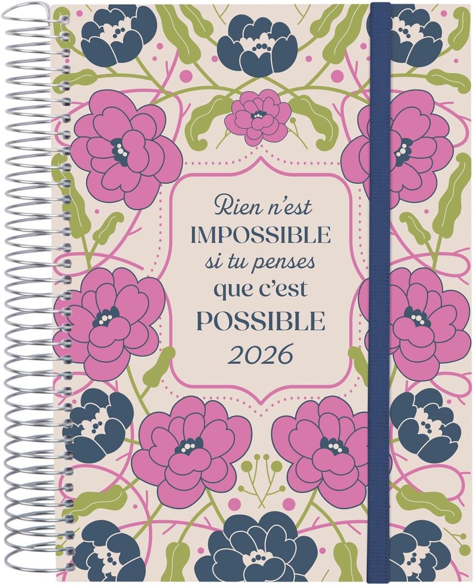 Spiraalplanner 2026, 1 dag per pagina | januari - december (12 maanden) | Jaarplanner 2026 met elastiek | Polypropyleen omslag Spiraal Design Collection - Onmogelijk - Nederlands
