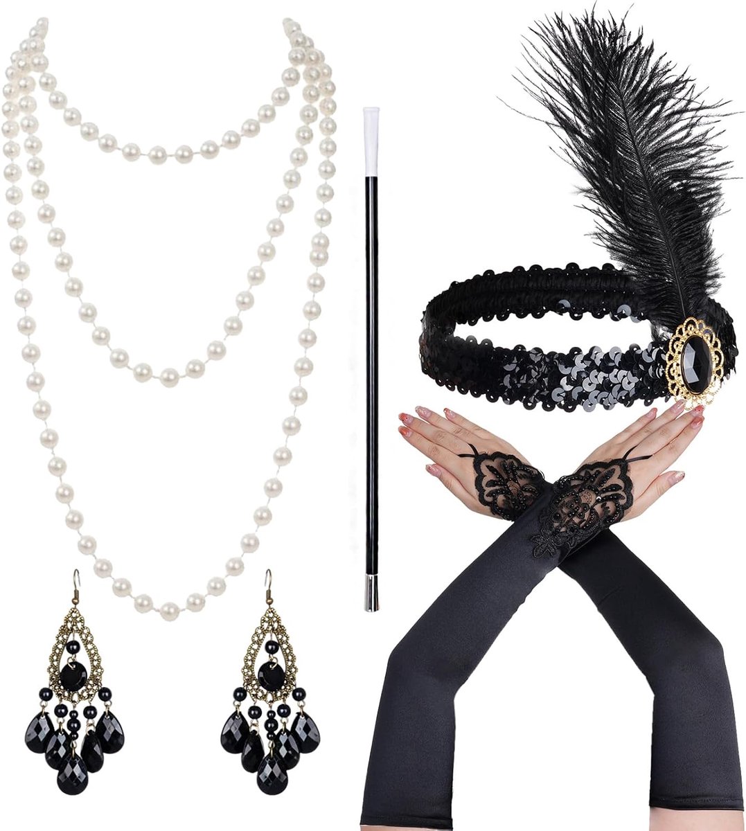 20-kostuumaccessoires voor dames, 1920, perfect voor Roaring 20s party carnaval