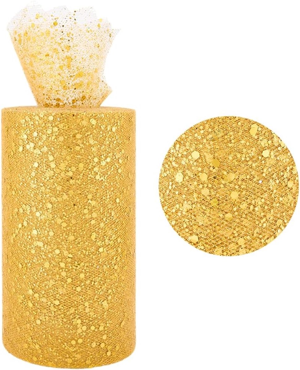 45.72M 150Mm Gouden Tule Roll Sparkle Pailletten Mesh Stof Pure Netting Doek Door De Yard Glitter Polyester Spool Stoffen Voor Maken Festival Home Decor Kleding Accessoires Diy Craft
