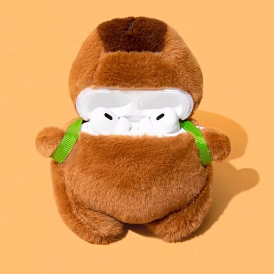 Getekend pluche hoesje voor AirPods Pro 3e generatie, 3D Kawaii pluizige schildpad Capybara zachte siliconen hoes met sleutelring, cool grappig voor jongens, meisjes, vrouwen voor — afbeelding 4