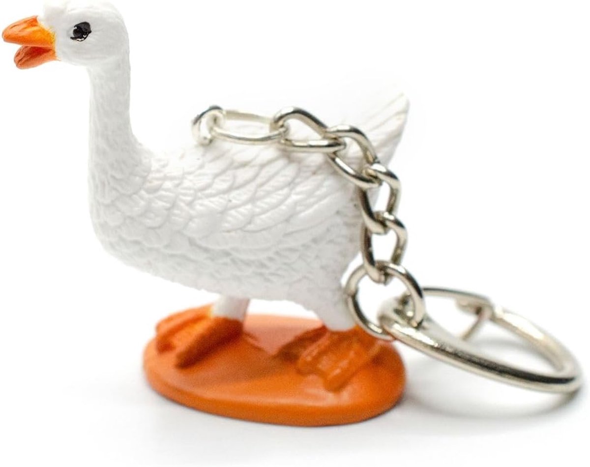 Gans sleutelhanger eend ganzen ganzen vogel vogels eenden dier boerderij wit - handgemaakte mode-sieraden - sleutelhanger hanger, 50mm, Kunststof