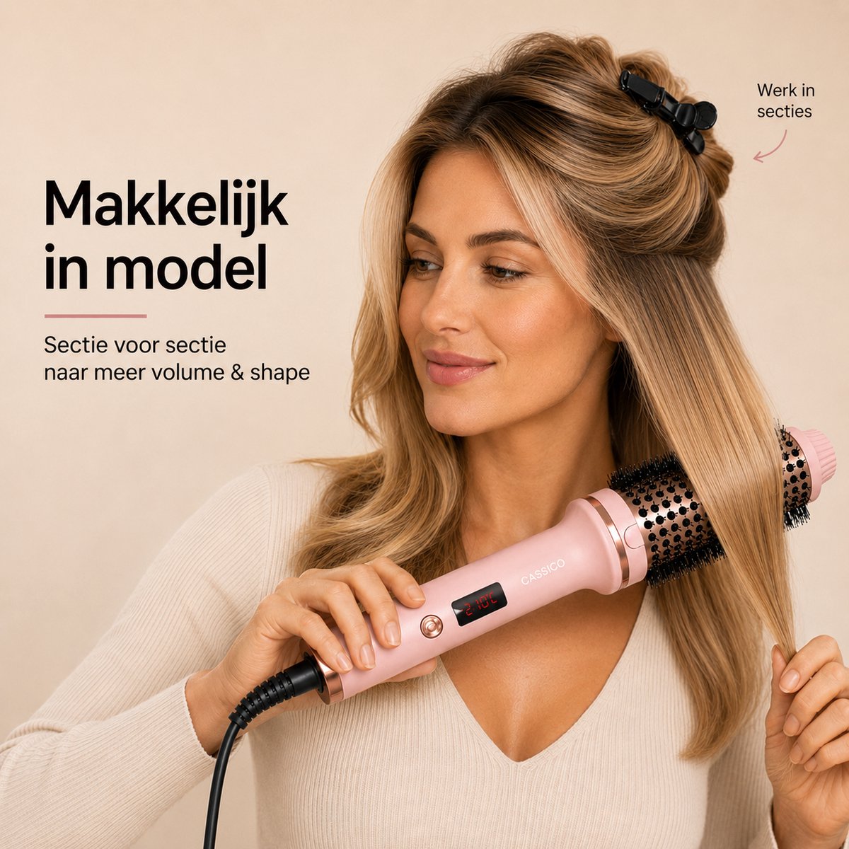 CASSICO® Thermal Brush - Keramische Warmteborstel - Krulborstel Hitte Borstel in 1 - Krultang - Fohnborstel en Airstyler Alternatief - Roze - Incl. Accessoires — cadeau in Verzorging - foto 5