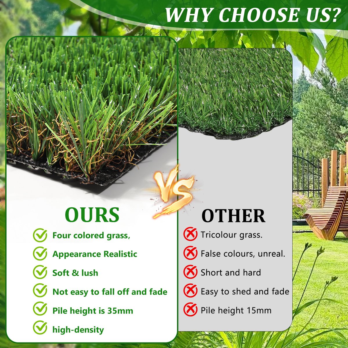 COVREO Kunstgras rol 200 x 200 cm groen polyethyleen, 35 mm poolhoogte