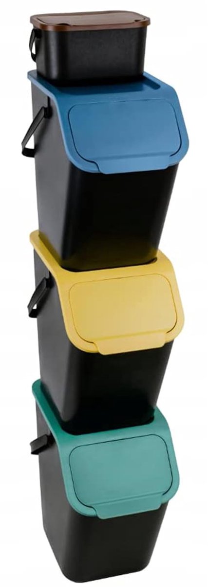 Vuilnisemmer Set van 4 - Multicolor - 25 Liter en 4,5 Liter - Met Deksel en Klikfunctie - Voor Afvalscheiding