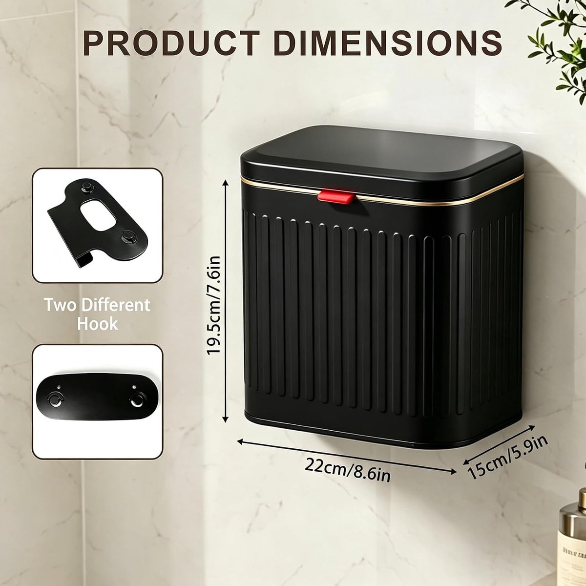 Afvalemmer wandmontage - Zwart - 4 L - Ruimtebesparend Hangend Design - Voor Badkamer en Keuken