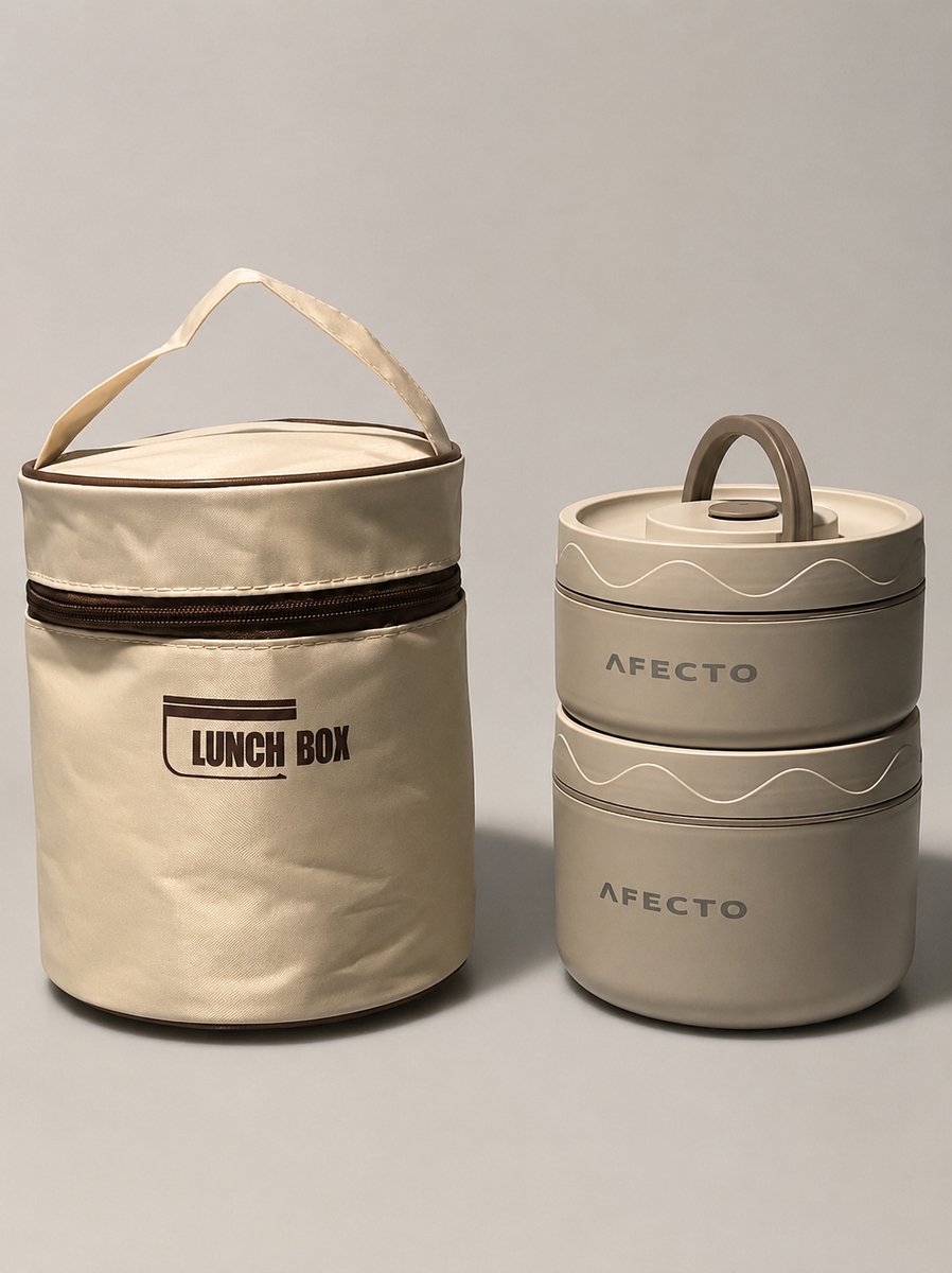 Afecto Premium RVS Lunchbox met tas - to go-Muesli Beker- ook voor salades enz. - Duurzaam RVS