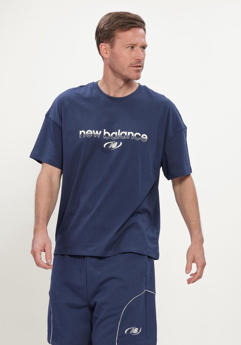 New Balance Trackside T-shirt Polo's & T-shirts Heren - Polo shirt - Donkerblauw - Maat L