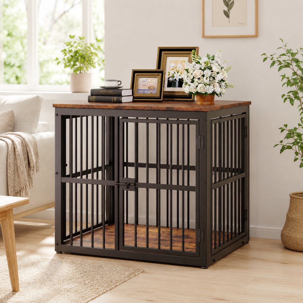 Modulaire Hondenbench - Hondenkooi - Hondenbox - Hondenhok - Bench - Stapelbaar en combineerbaar - Waterbestendig werkblad - 68x53x61 cm - Bruin