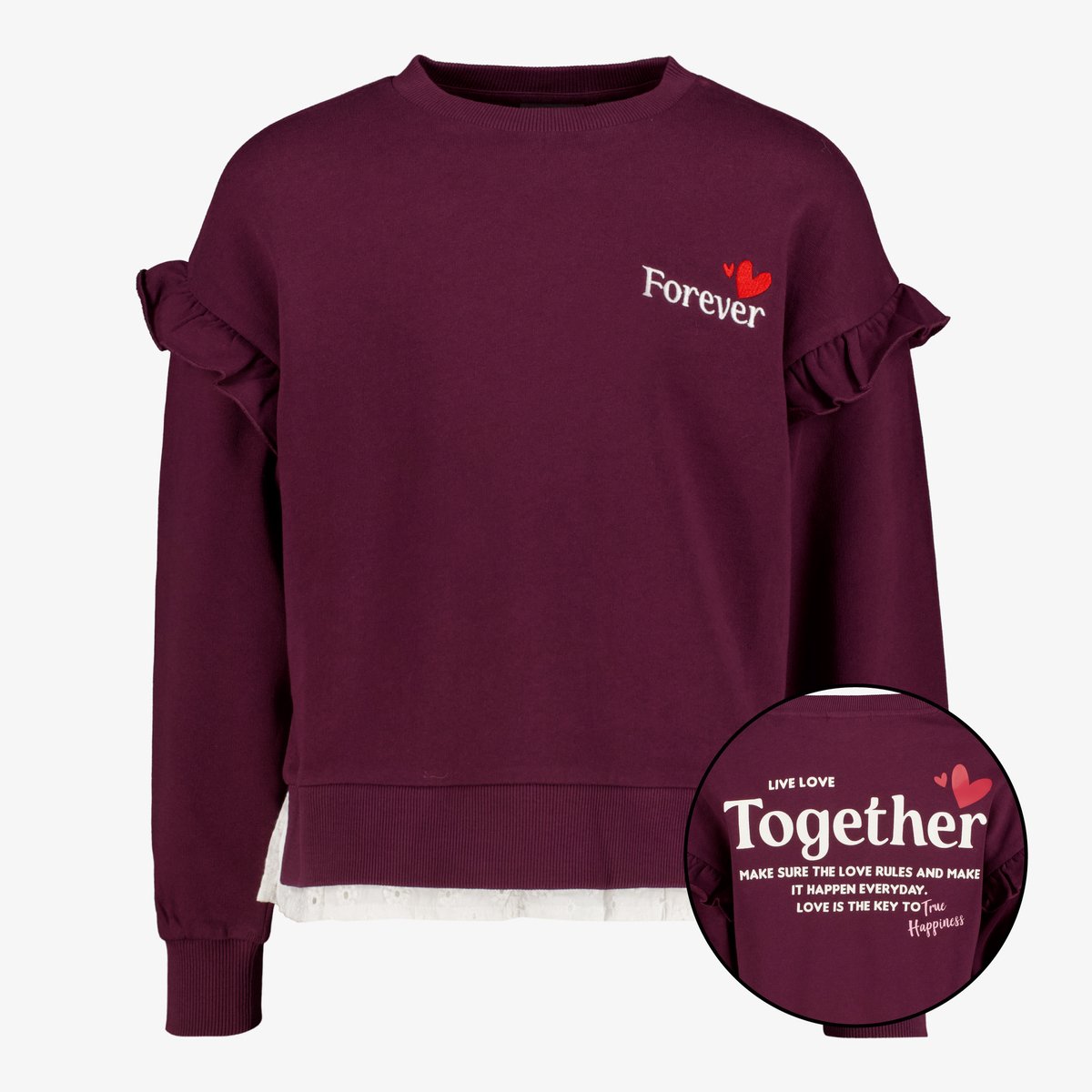 TwoDay meisjes sweater met kant bordeaux rood - Maat 134/140