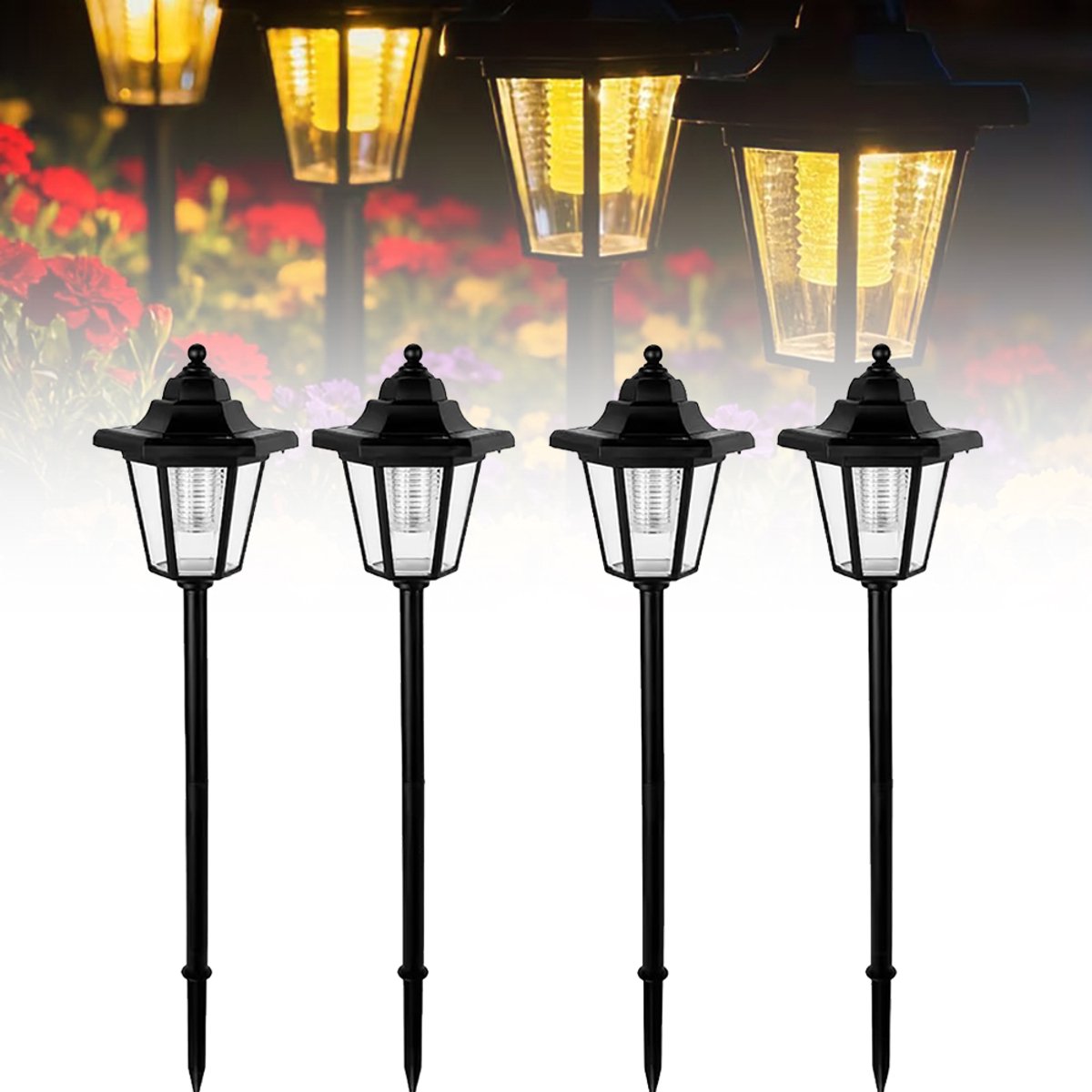 4 Stuks Tuinlamp - Buitenlamp Op Zonne-Energie - Decoratieve Zonnelamp - LED-Tuinpadverlichting - Hexagonaal Licht