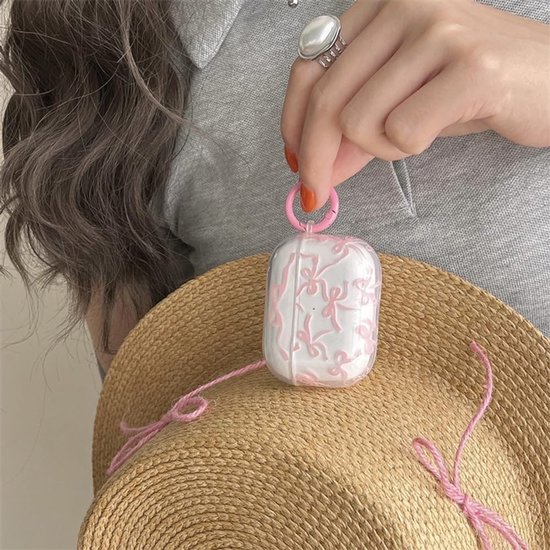Compatibel voor AirPods Pro 2 hoesje zachte schattige strik patroon mode ontwerp strik esthetische schokbestendige sleutelhanger cover hoofdtelefoon hoesjes voor Airpods Pro 2 -transparant van compatibel — afbeelding 3