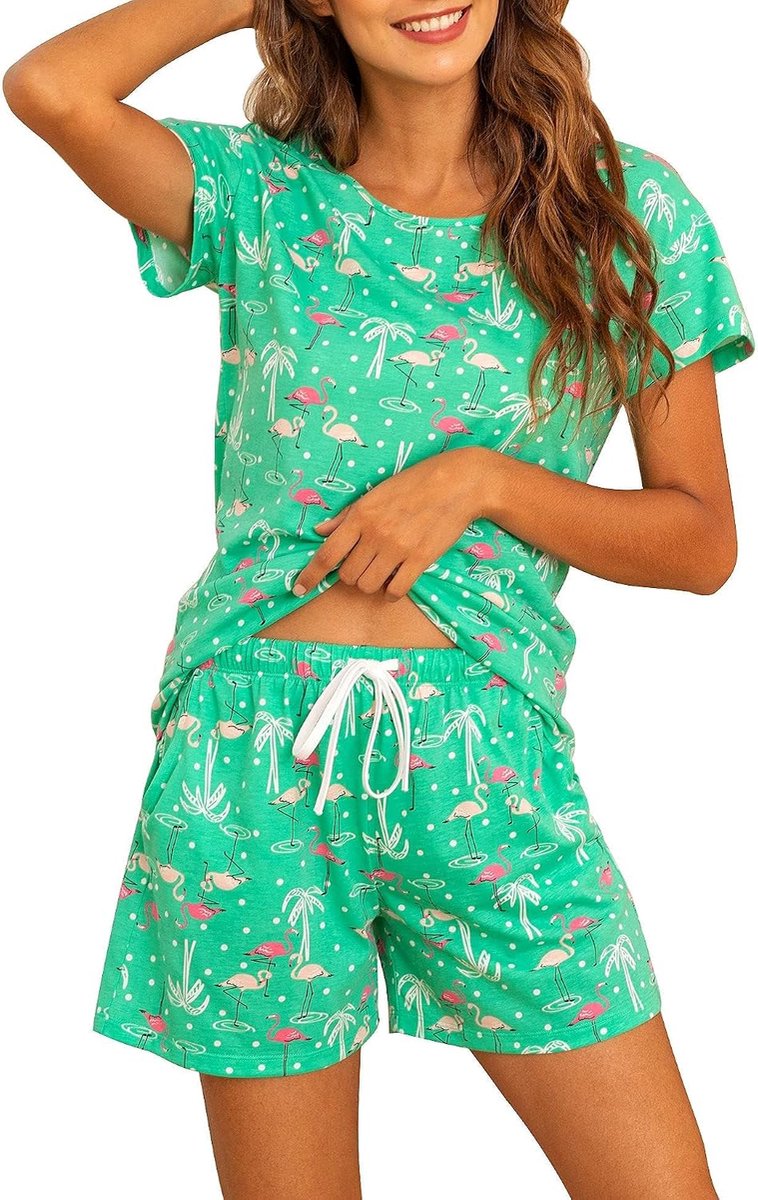 Dames Korte Pyjama Set Katoen Korte Mouw Top en Shorts Tweedelige Nachtkleding Zomer Vrijetijdspak Loungewear