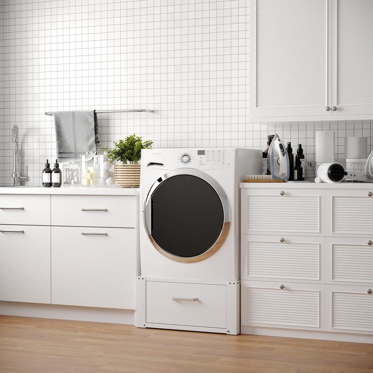 Wasmachine verhoger met lade - opbouwmeubel XL - Wit - Universeel - 63 * 63 (LxB) - Inclusief wandbeugels