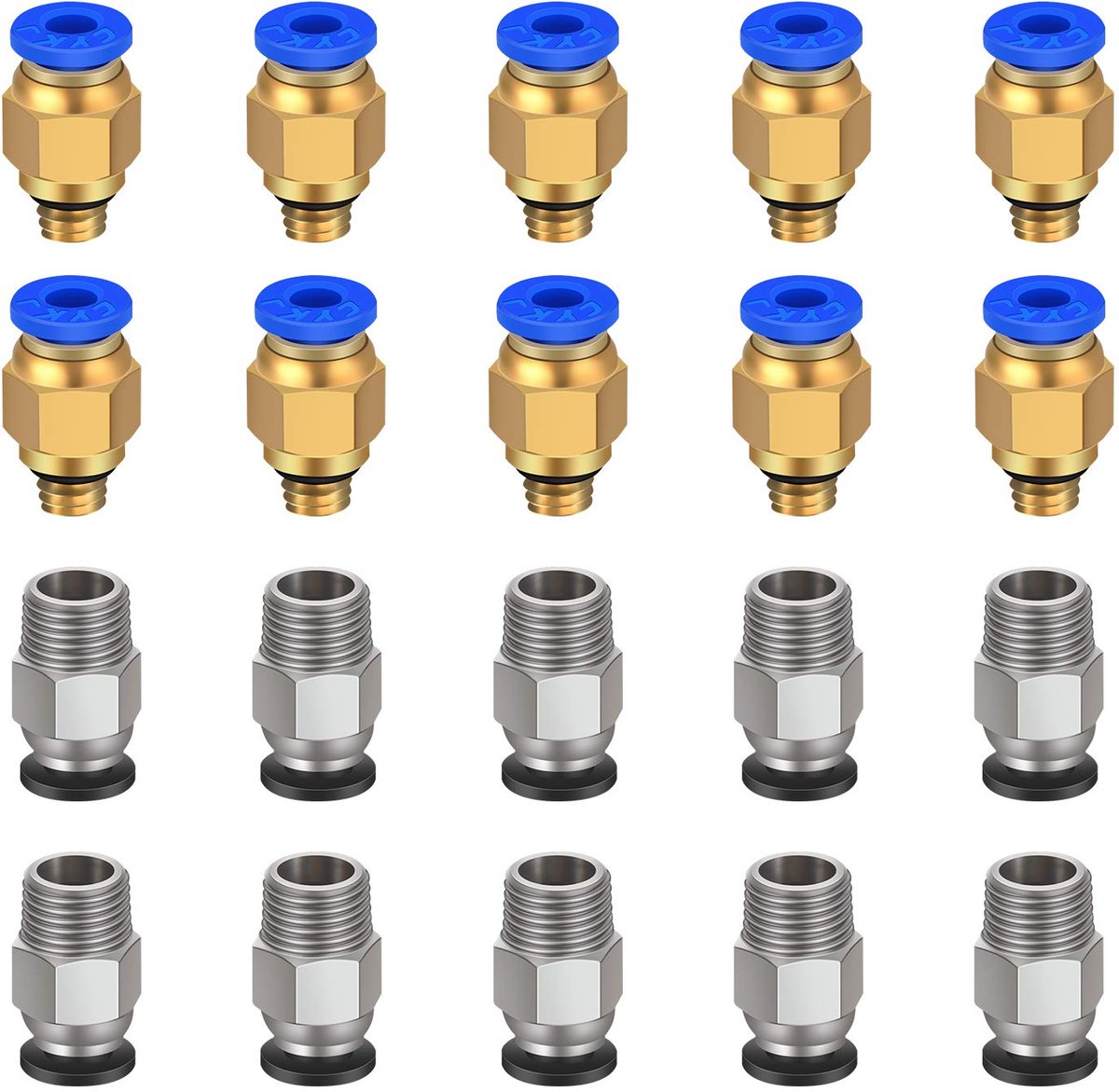 Pneumatische montage push to connect + PC4-M10 rechte snelle montage voor 3D-printer Bowden Extruder (Pack van 20 stuks)
