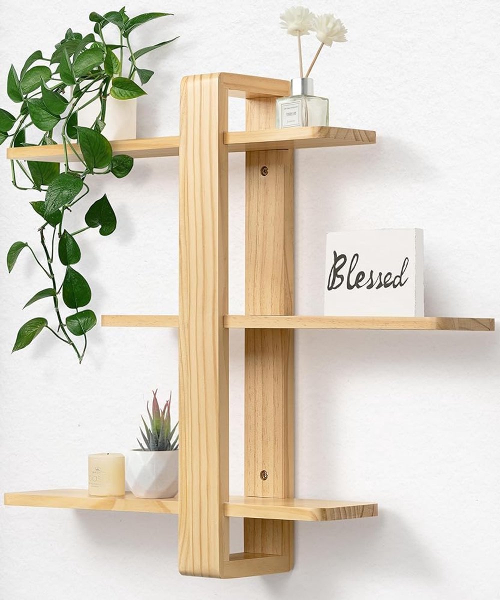 Zwevende planken voor muur houten plank rekken unit voor slaapkamer woonkamer badkamer kantoor groot grenen houten rek woondecoratie opslag organisator plant foto display